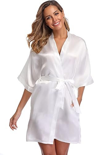 Miniatura 2 de Bata estilo kimono corto, albornoz, batas de novia sedosas, bata de baño
