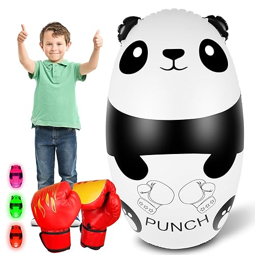 Sacco da Boxe Bambini con Guantoni Boxe 120cm Illuminato Panda