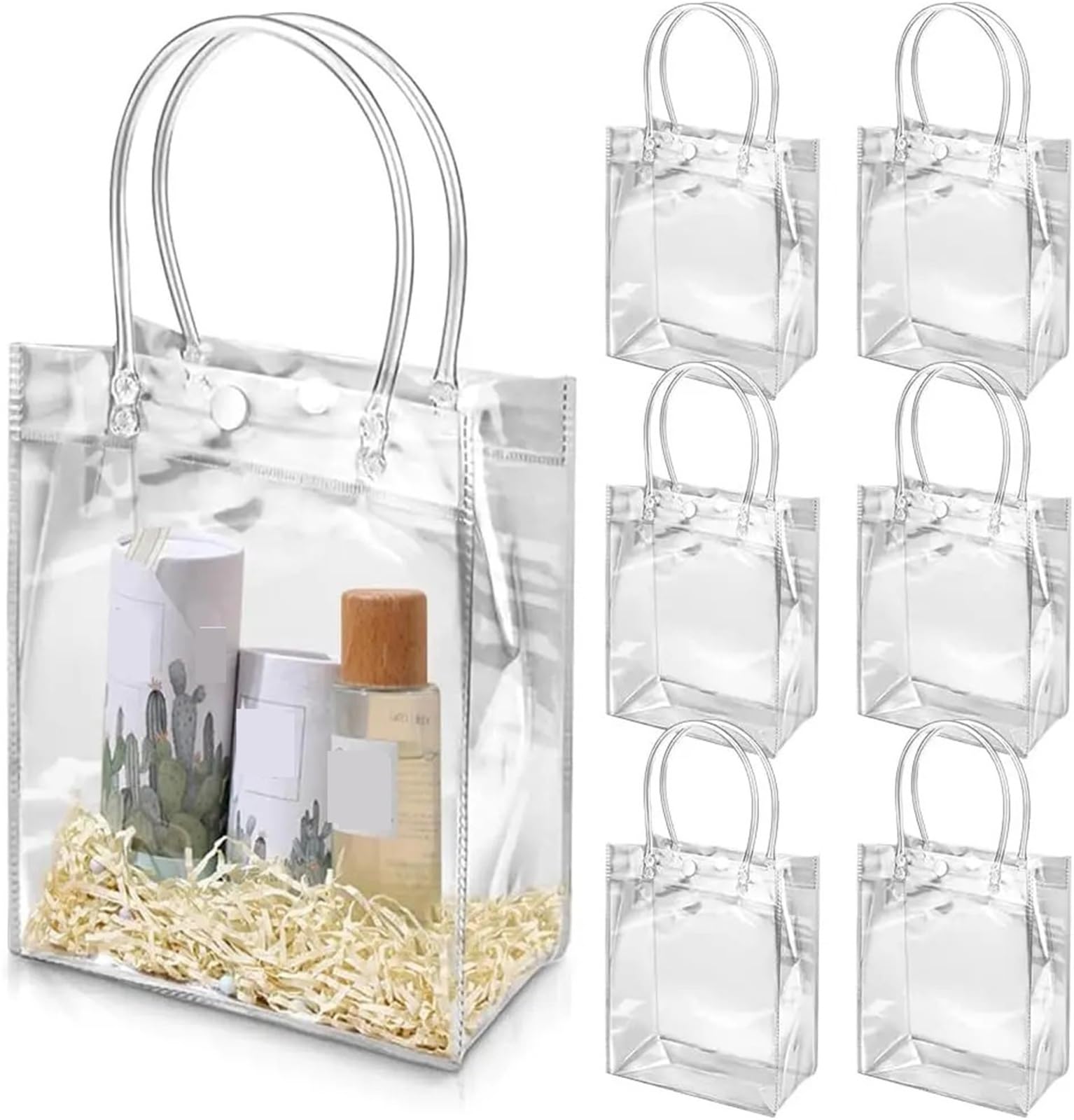 Geschenktüten 10/20 Stück transparente Geschenktüten aus weichem PVC | Mit Knopfhandschlaufe durchsichtige Plastikhandtaschen-Kosmetiktasche for Hochzeitsfeier(30x10x30cm,20pcs)