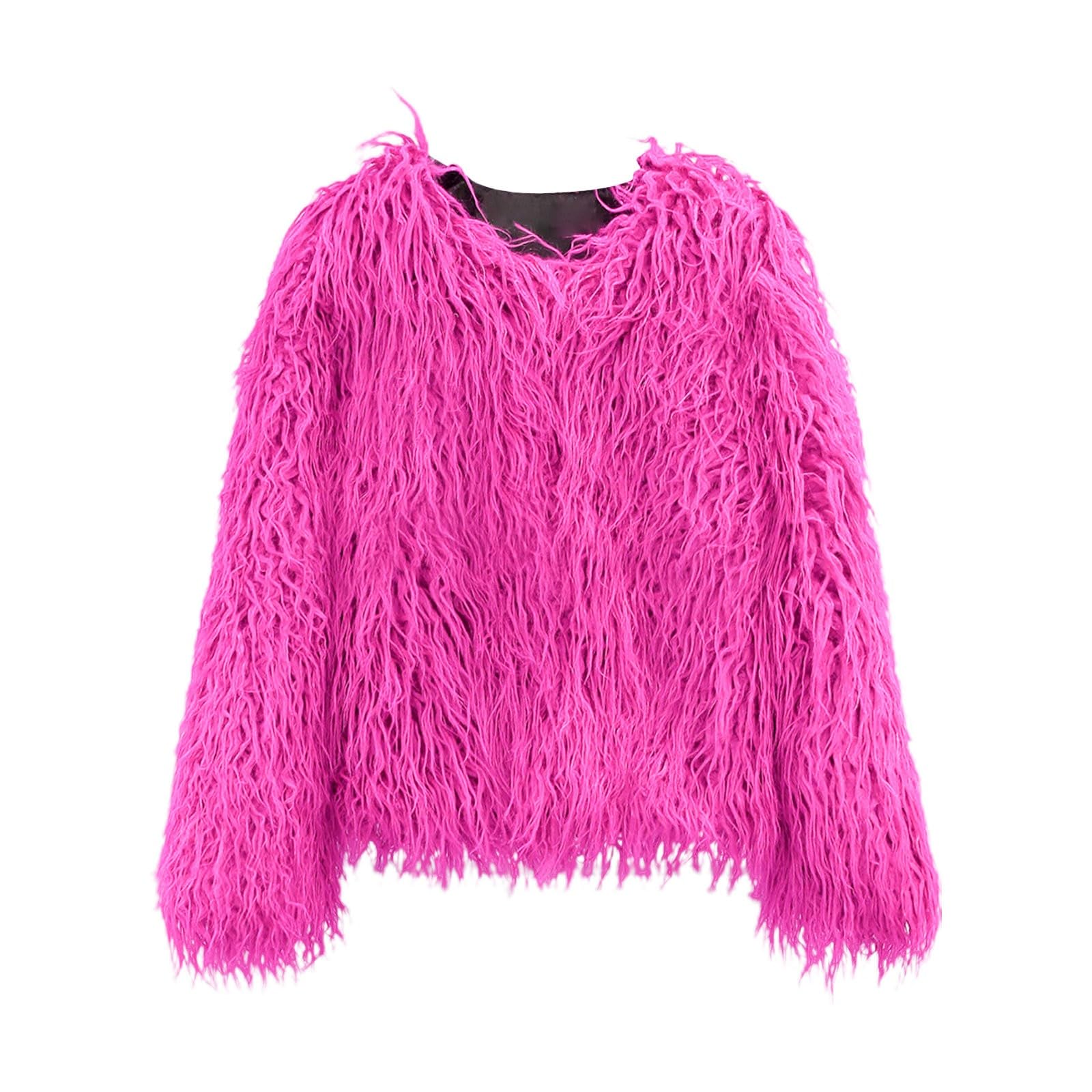 RNTOP Fleece Coats for Kids Sweatshirt Jackets Baby Girls Outerwear Warm Faux Furry Sweater (A2-Hot Pink, 6-7 Years)