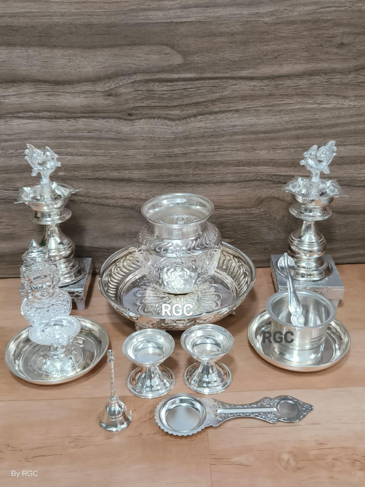 indiancraftsbykanika German Silver Pooja thali Set of Set of 14 Pieces