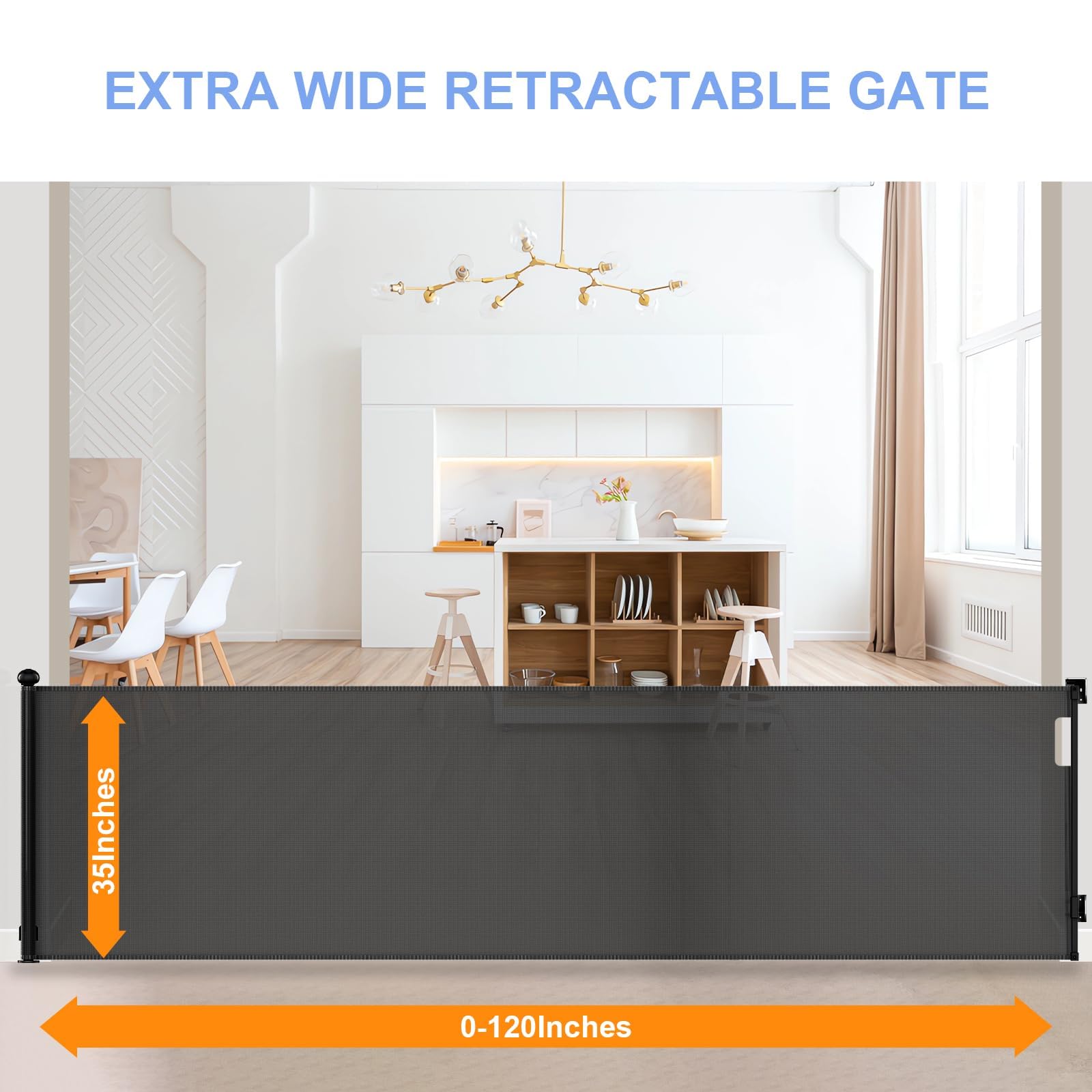 120 Inches Extra Wide Retractable Baby Gates for Large Openings, Baby Gates for Stairs, Hallways and Doorways, Dog Gates for The House Extra Large, Pet Gates for Dogs, Indoor/Outdoor Use