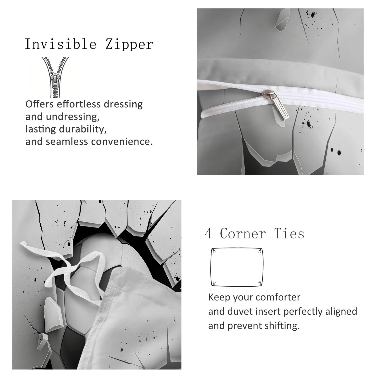 Juego de Funda Nórdica 3 Piezas para Cama 105 - Funda Edredón Reversible 180x220 cm Balón De Fútbol Pared Dibujo Animado, Ropa de Cama Gris para Cama Individual y Matrimonio