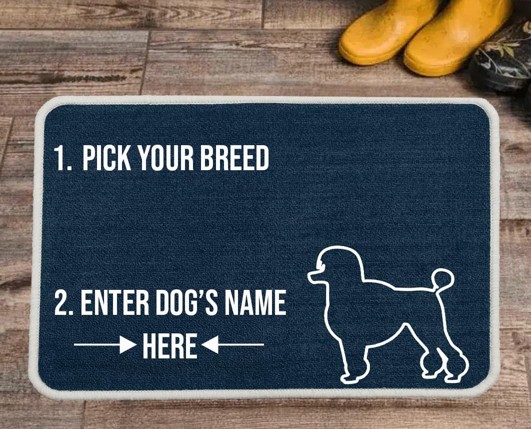 PET REBELLION | Personalised Extra-Large Pet Feeding Mat | Absorbent & Machine Washable | Customisable with Your Pet's Name | Non-Slip Backing | Poodle Blue — image 1