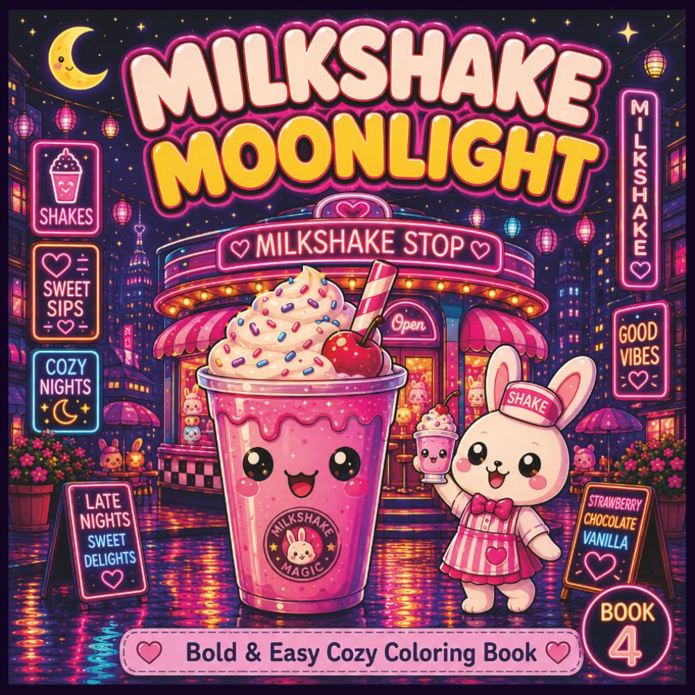 Milkshake Moonlight: Bold & Easy Cozy Coloring Book (Neon Treats Collection)