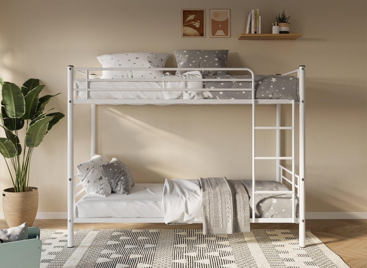 DecoInParis Lit superposé Twins en métal Blanc 90 X 190 cm + sommiers