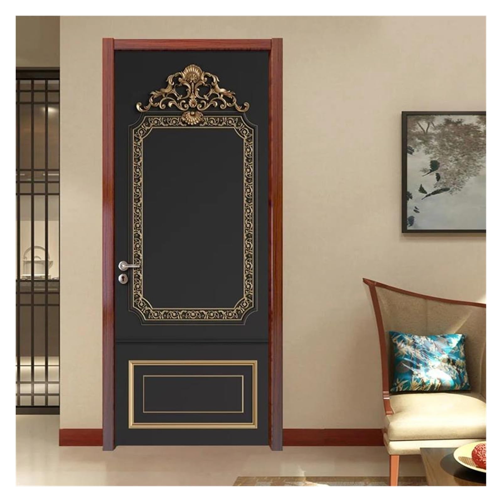 Sticker de porte doré 3D pour relooker une porte abîmée sans peindre