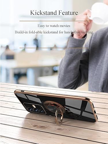 Miniatura 4 de Yarxiawin Funda compatible con Vivo V23 con soporte de anillo, Vivo V23 para Vivo S12, funda negra antihuellas y protección de 360 grados a prueba