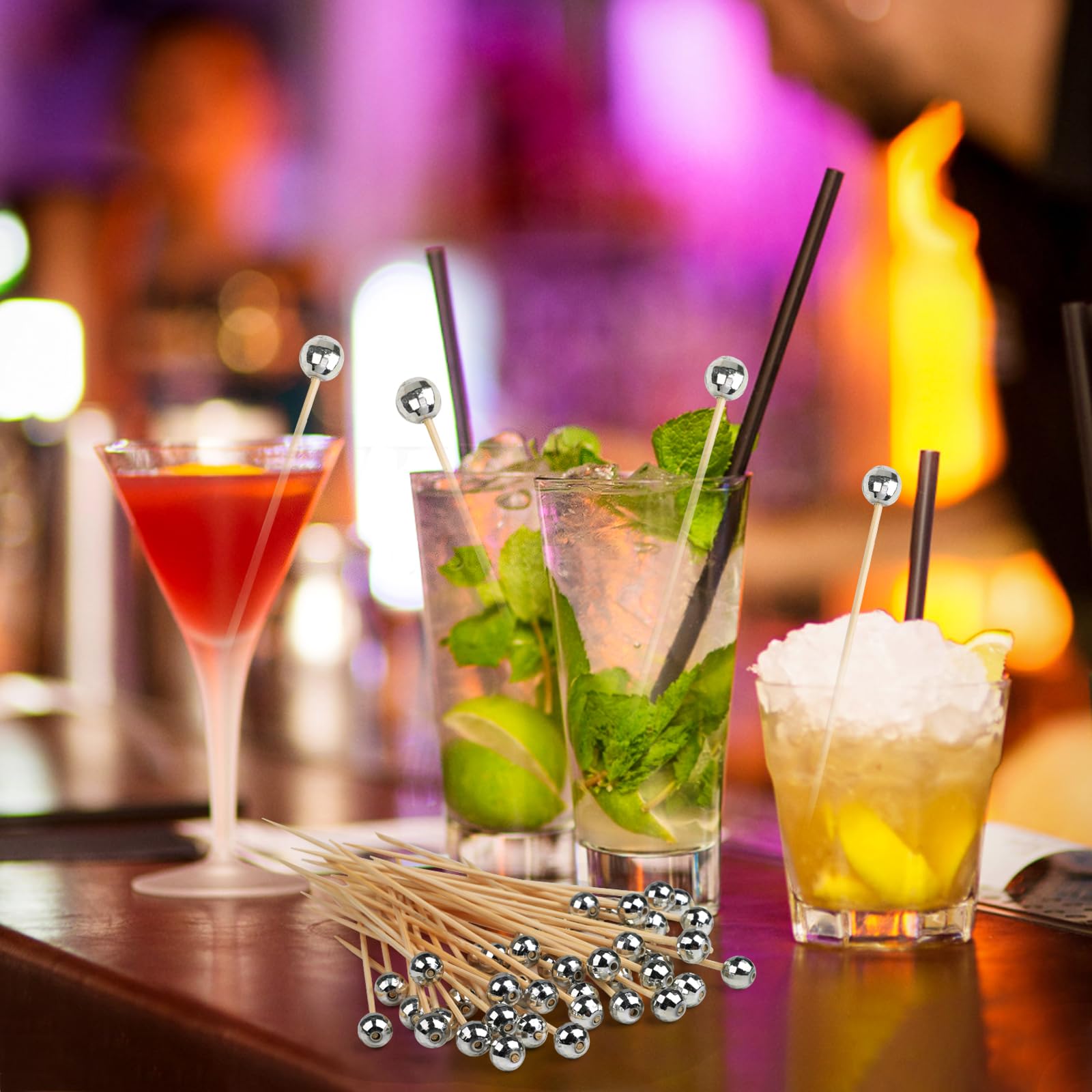 100 Stuzzicadenti Decorativi A Palla Da Discoteca - In Bambù, Per Cocktail, Antipasti E Feste - Foto 5