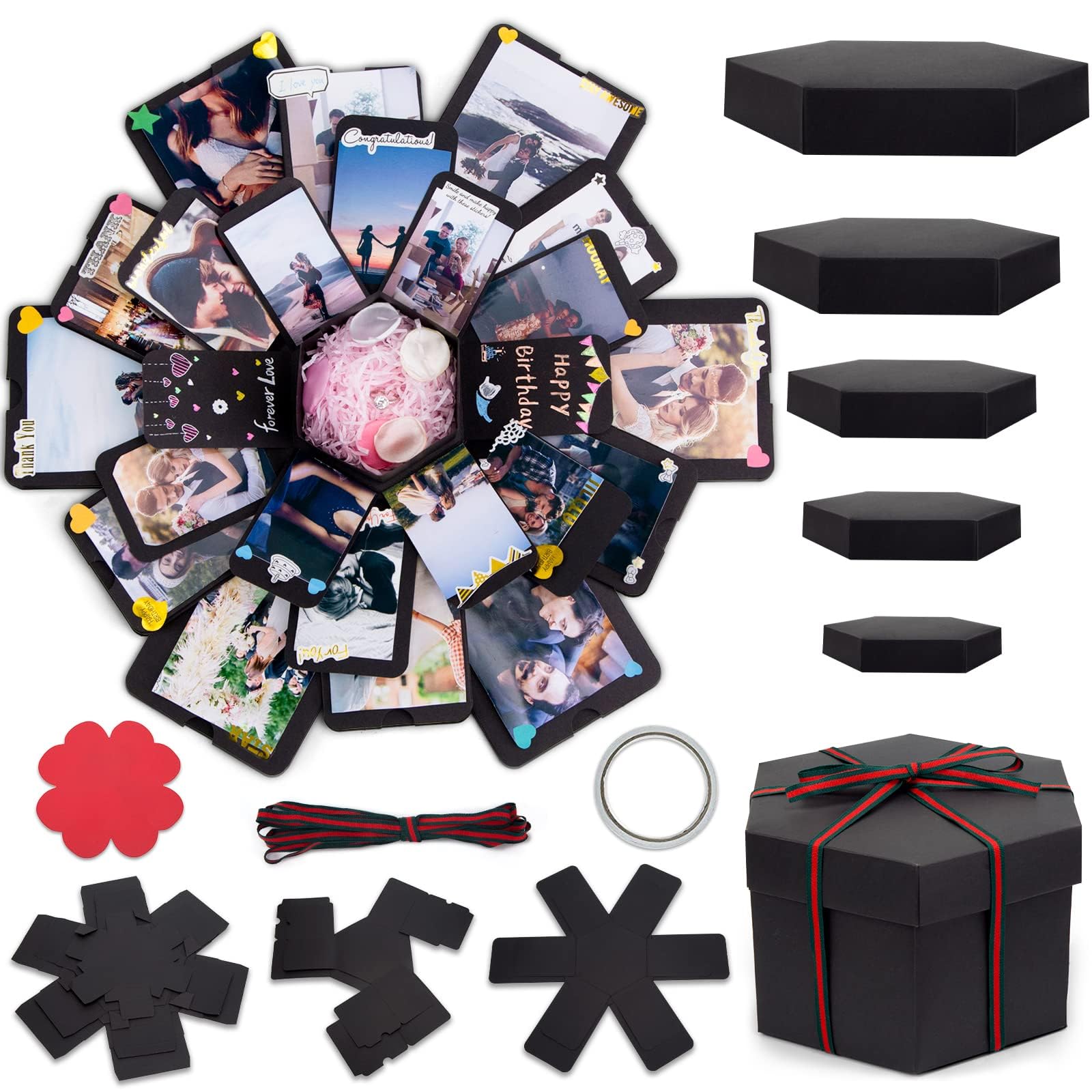 Explosion Box,Photo Box Gift With 6 Faces Surprise Diy Explosion Gift Box Surprise Box Diy Photo Album Scrapbook Folding Gift Box Album Wedding Birthday Valentine Anniversary Christmas Festival (B)