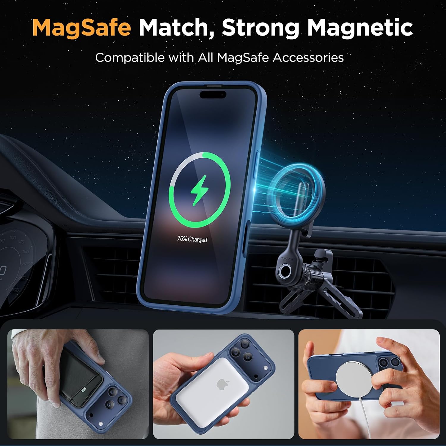  Magnetic for iPhone 17 Pro Case 6.3" with Screen Protector, [Compatible with MagSafe] Military-Grade Protection, Anti-Fingerprint, Slim Thin Phone Case for 17 Pro Cover, Glass Blue thumbnail