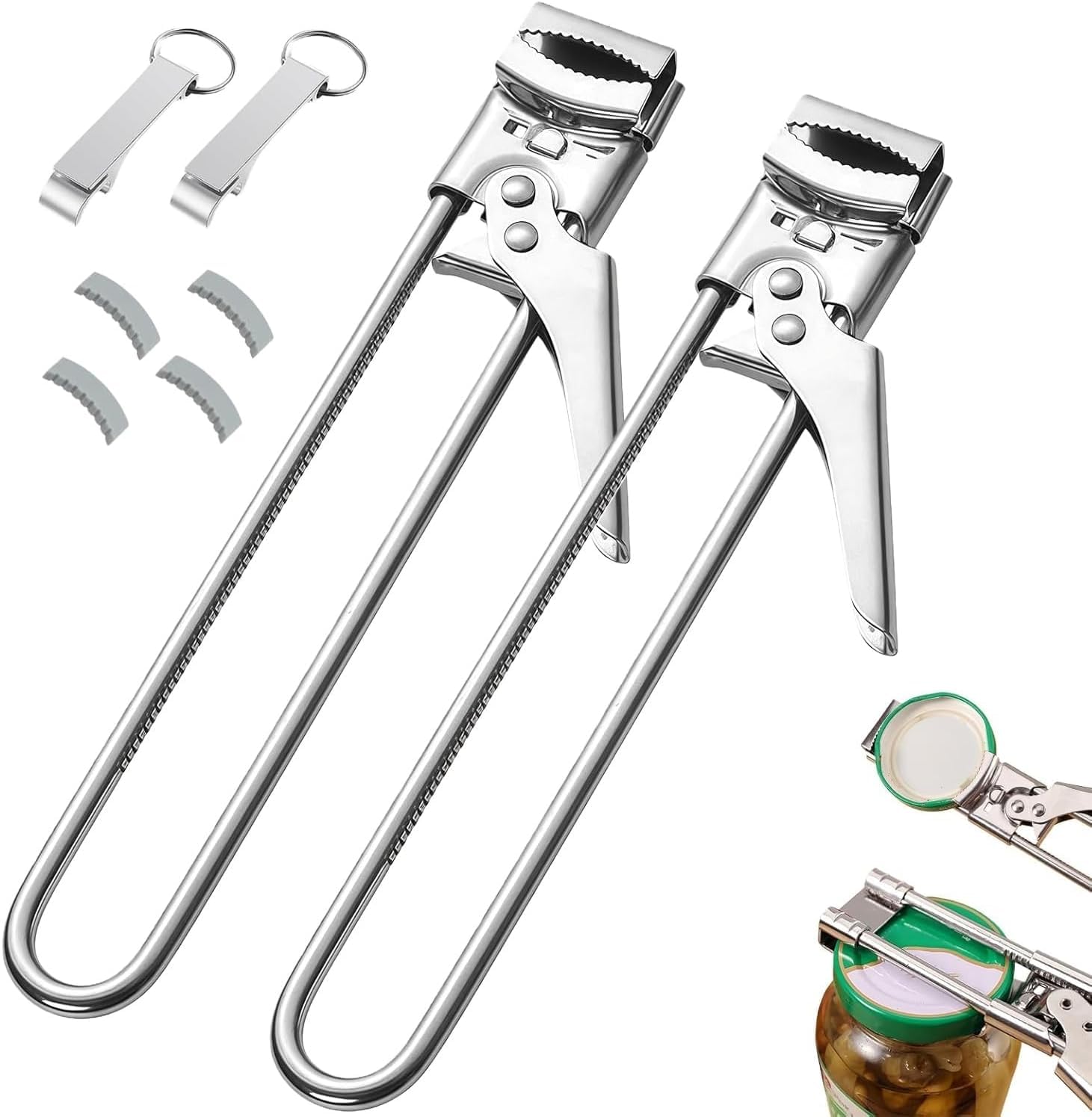 Photo 1 of 2-Pack Adjustable Stainless Steel Jar Opener, Multifunctional Jar Opener for Weak Hands, Seniors with Arthritis, Includes Keychain Opener and Anti-slip sleeve, Opens Jars, Bottles, Containers Easily