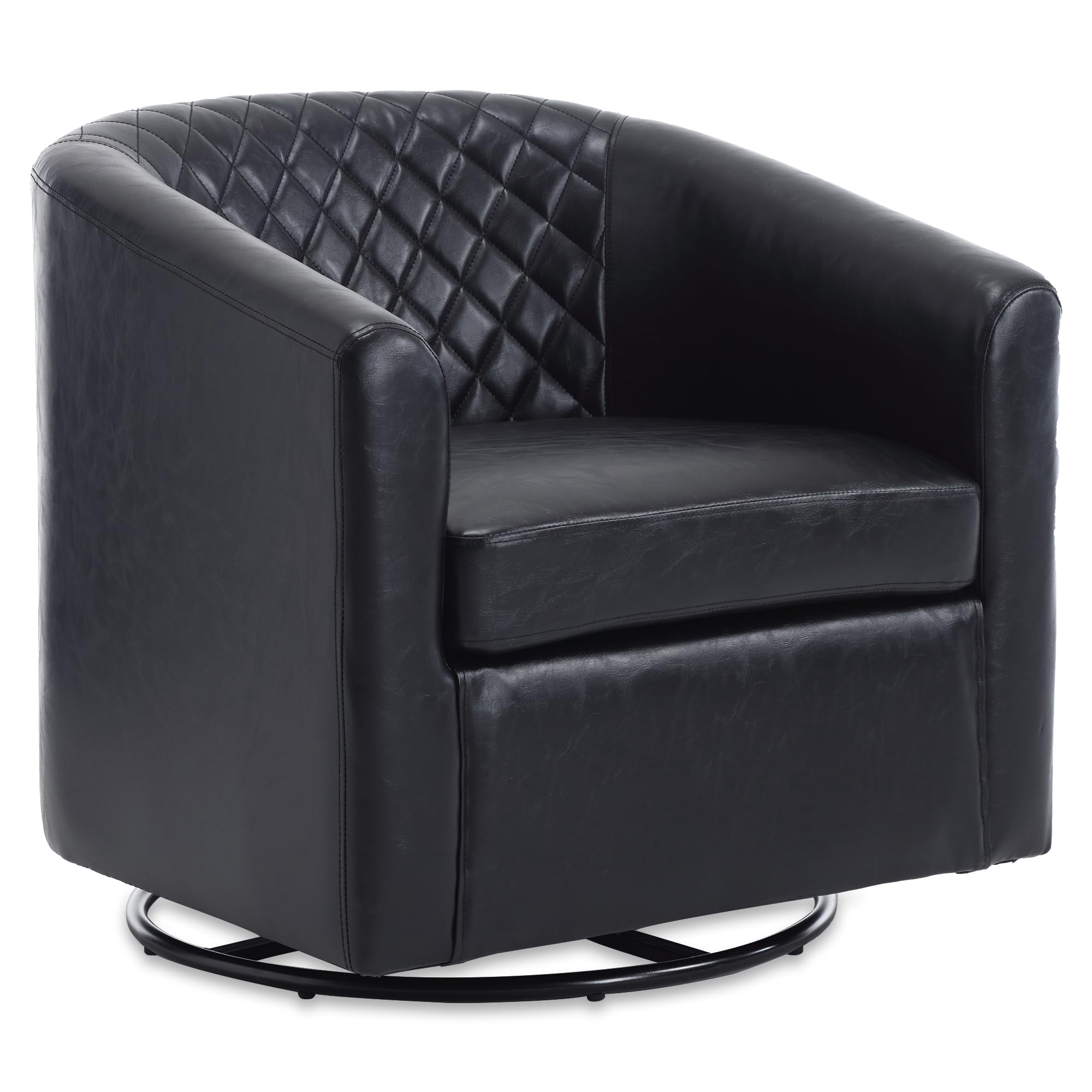 Haplized Modern Swivel Rocker Accent Chair Armchair Round Swivel Barrel Chair, 360° Rotating and Glide Back and Forth, Black PU Leather