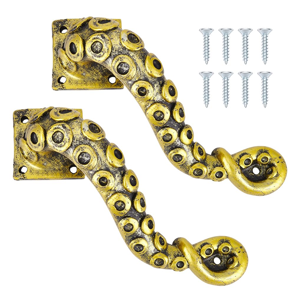 Poignée de porte pieuvre dorée 20,3 cm lot de 2 boutons de porte chambre intérieur résine