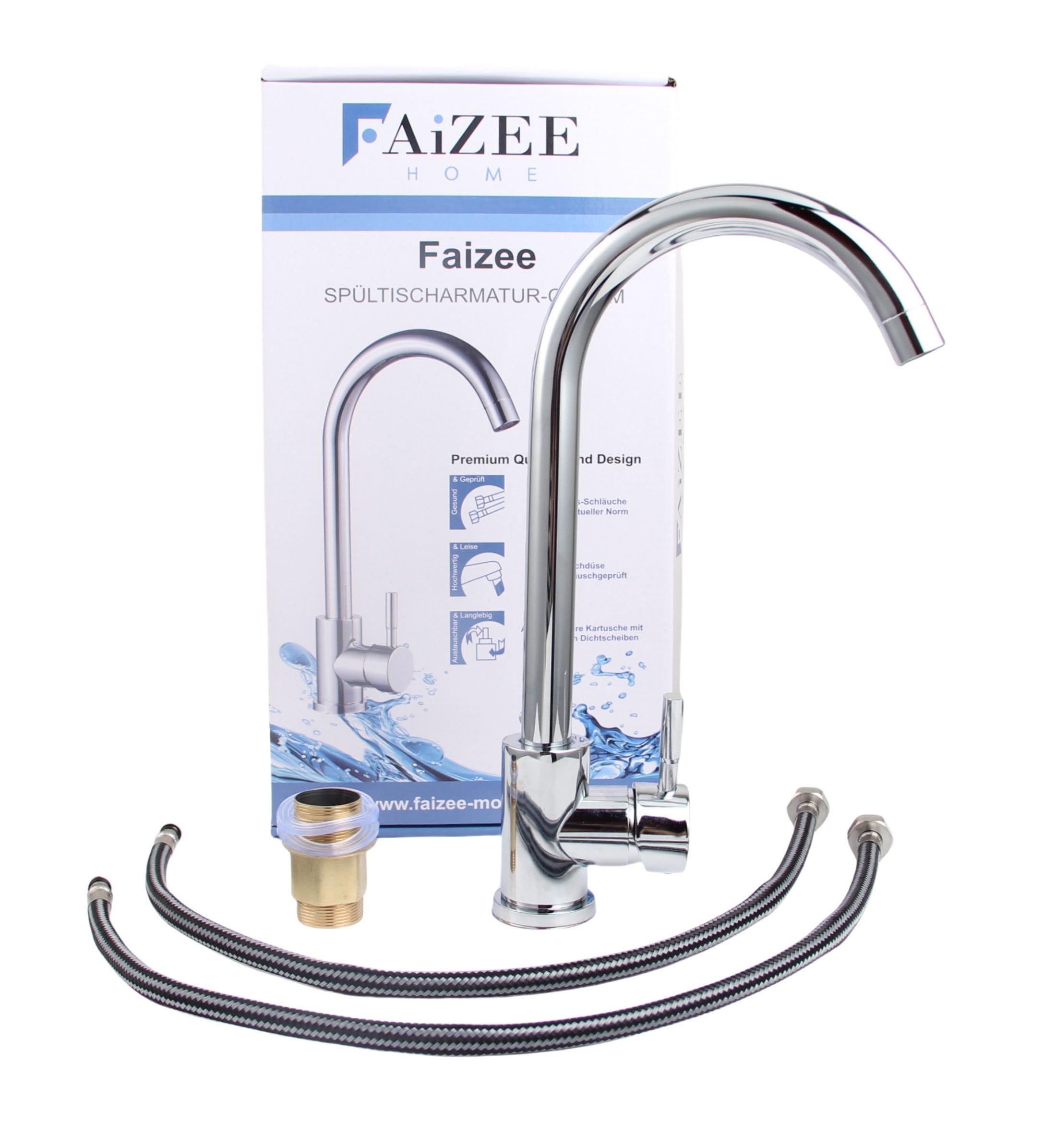 Faizee Home | Edelstahlspüle 76x44 cm – Hochwertige Einbauspüle für die Küche | Mit Armatur & Siphon-Set | Pflegeleichtes Spülbecken für moderne Küchen