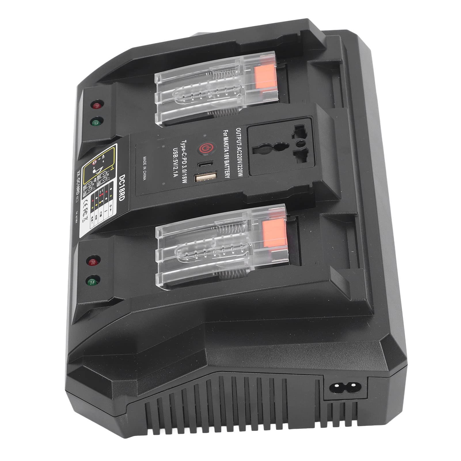 Cargador de batería de Doble Puerto e inversor de Corriente de 220 W Compatible con baterías de Iones de Litio de 14,4 V 18 V, reemplaza a DC18RD DC18RC DC18RA DC18SF, Incluye