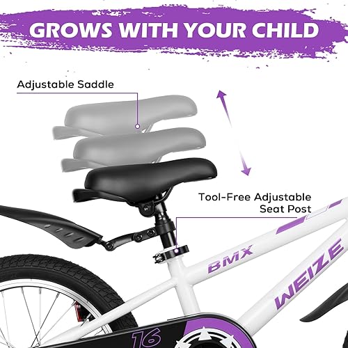 Miniatura 5 de WEIZE Bicicletas para niños, bicicleta de 16 a 20 pulgadas para niños, bicicleta estilo BMX para niños y niñas de 4 a 12 años, bicicleta para niños
