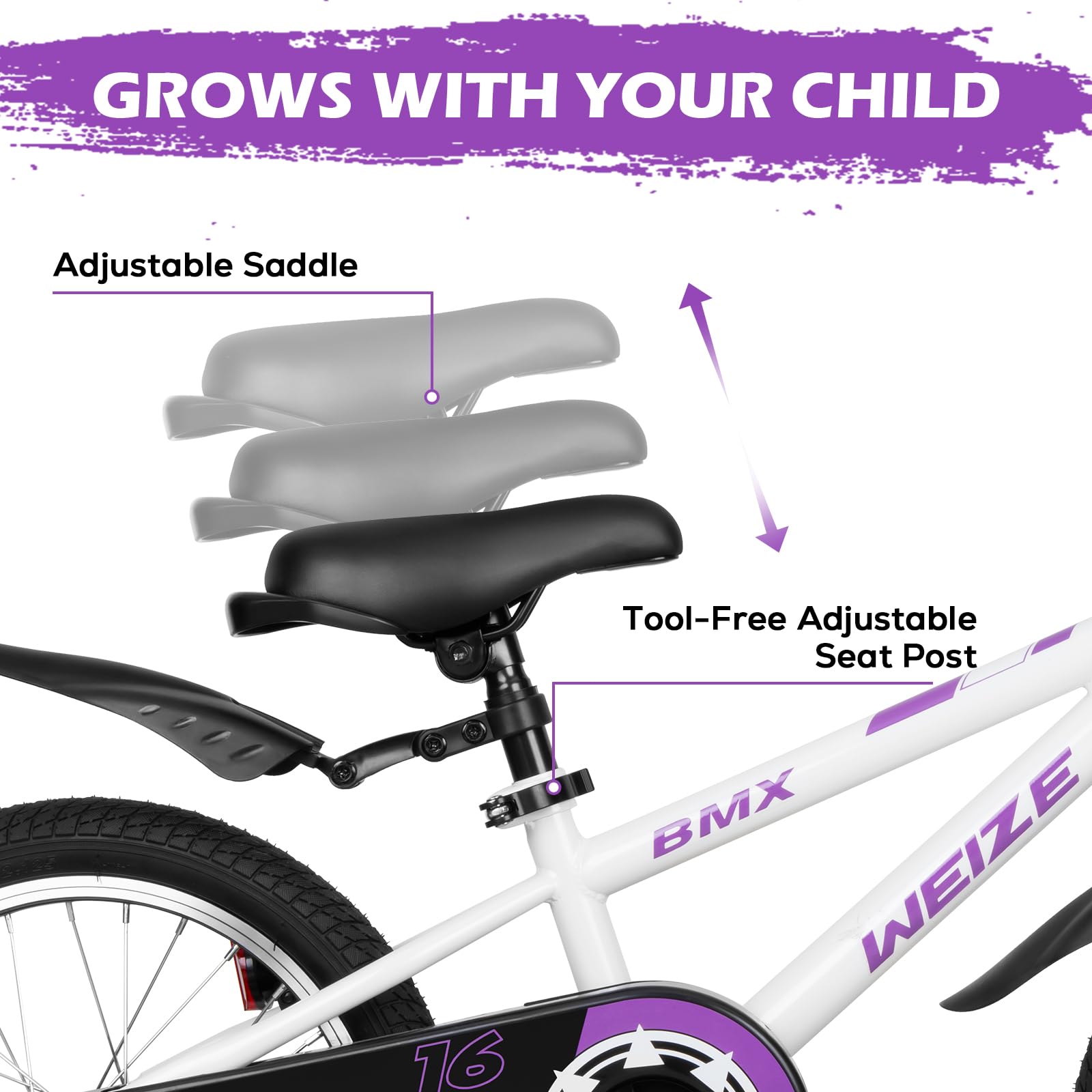 WEIZE Kids Bikes,16 20 Inch Boy's Bike for Kids,BMX Style Bicycle for Boys Girls Ages 4-12 Years Old,Kids Bicycle with Adjustable Seat,Training Wheels,Front and Rear Fender,Multiple Color Options