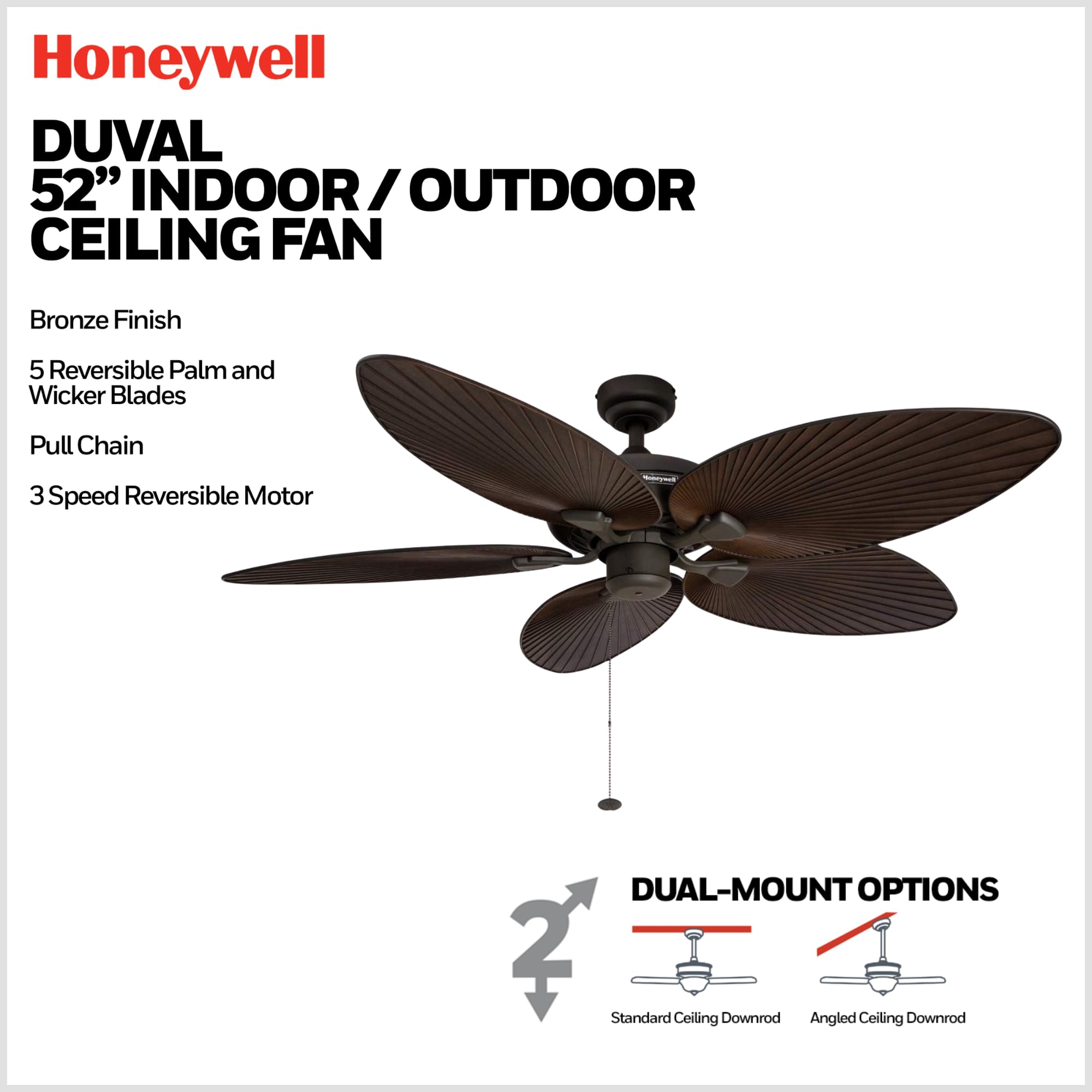 Honeywell Duval 52 Tropical Indoor Outdoor Ceiling Fan 5 Blades Bronze product thumbnail 4