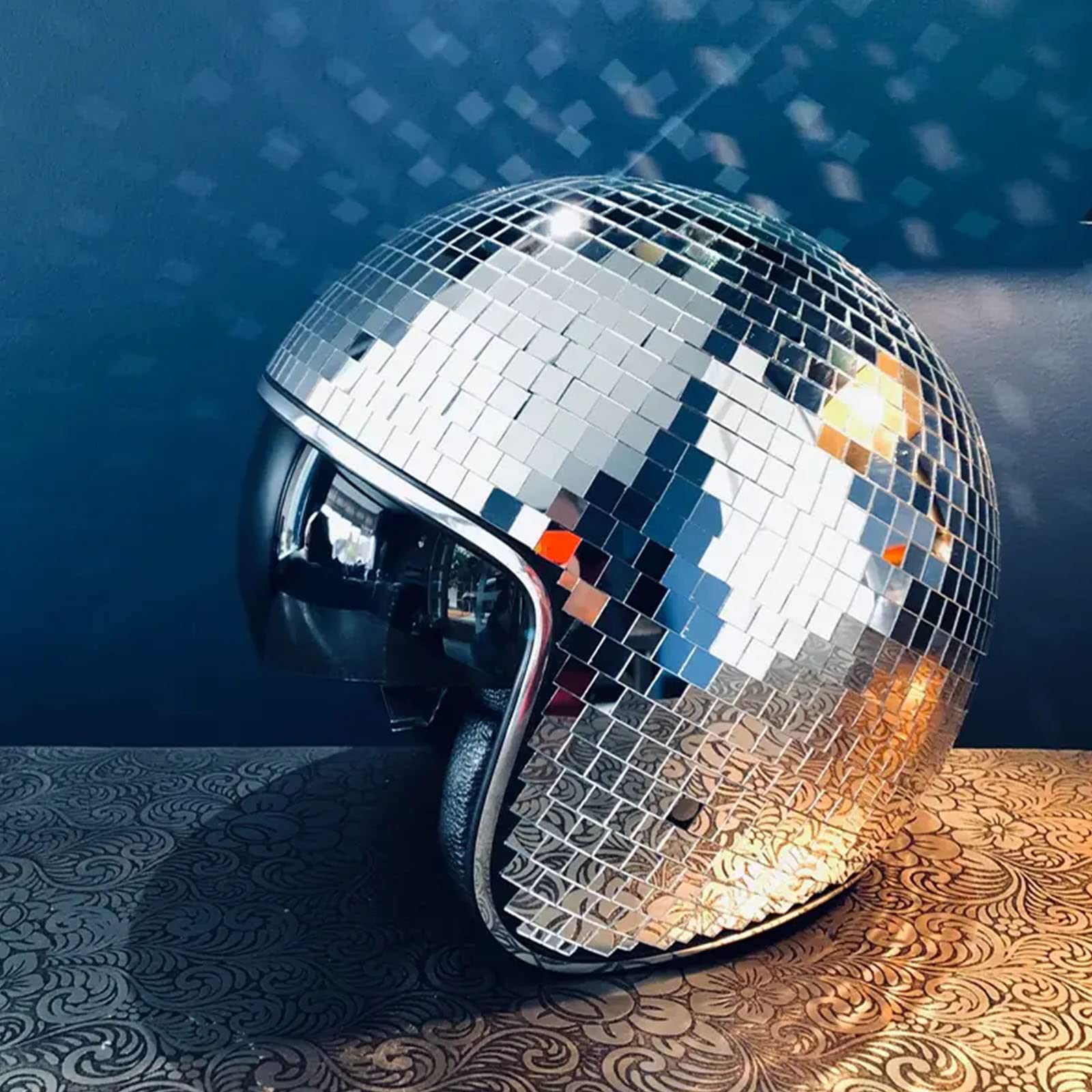 Discokugel Helm Silber - Retro Partyhut Mit Spiegel-Effekt