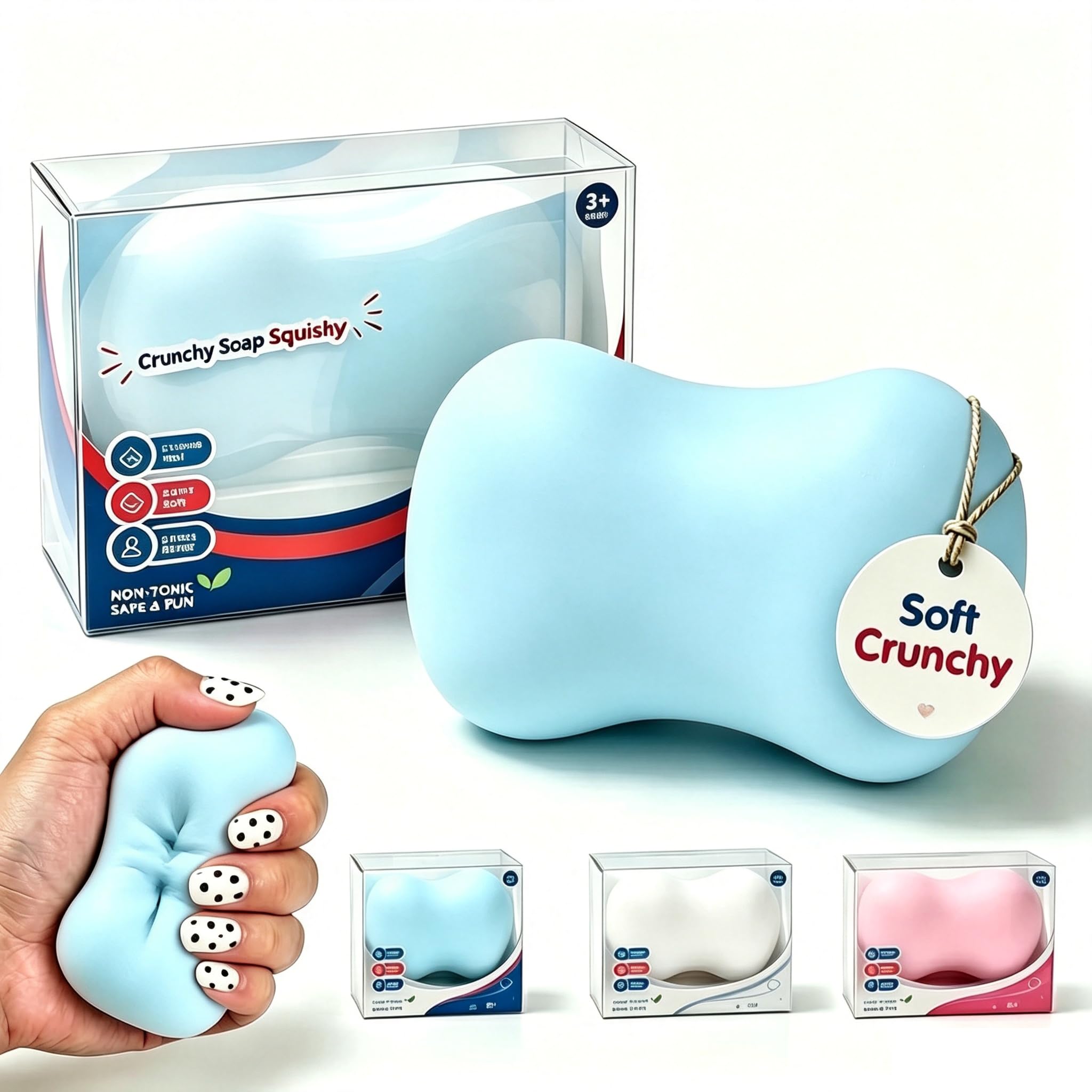 Squishy Stress Ball. Squeeze Realistic Design Anxiety Relief Tool (Blue Soap)
