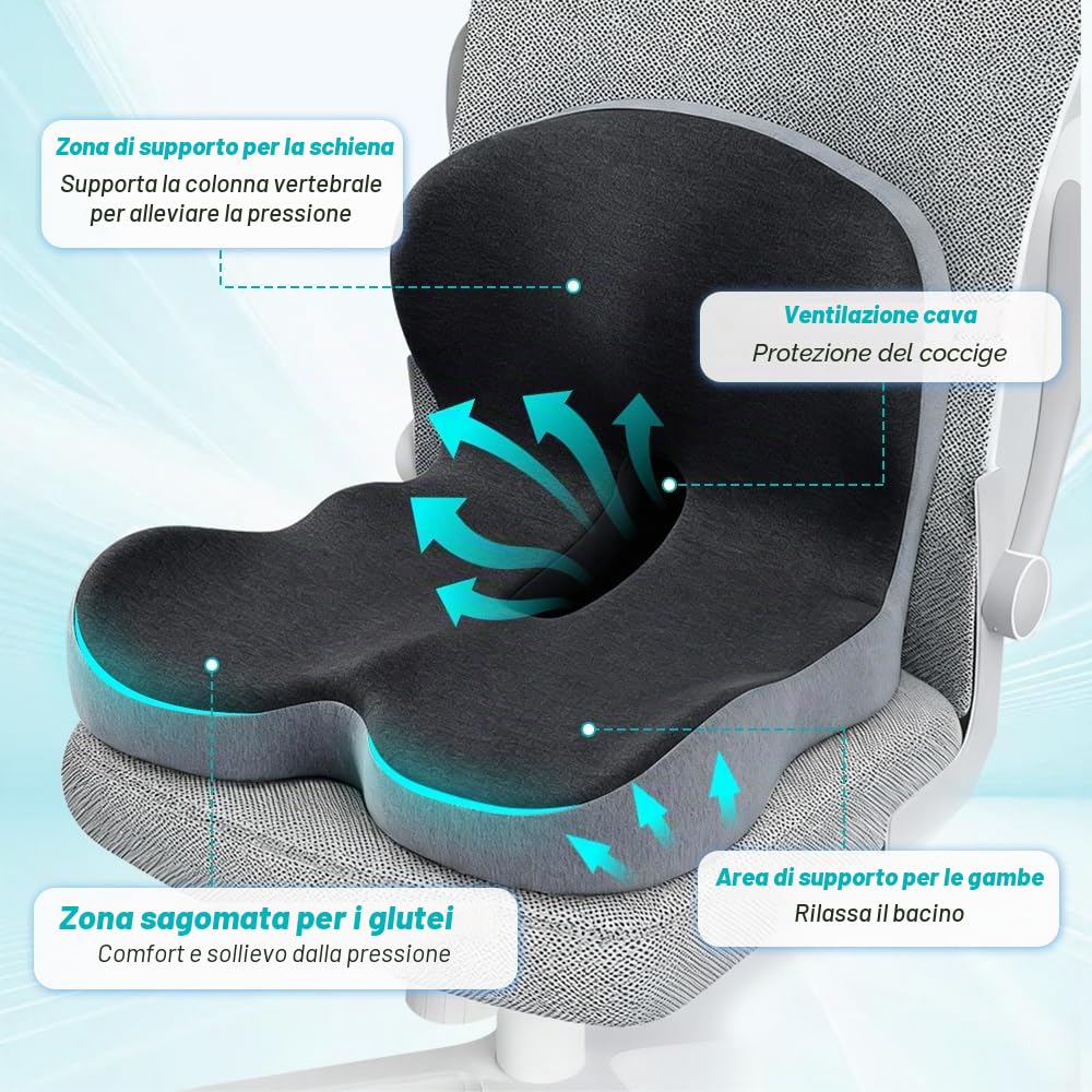 Cuscino Sedia Ufficio, Cuscino Ortopedico con Schienale, Cuscino per Coccige, Cuscinos Coccige Ortopedico, Cuscinos Ergonomico Sedia Ufficio, CuscinoMemory Foam per Ufficios, Casa, Auto