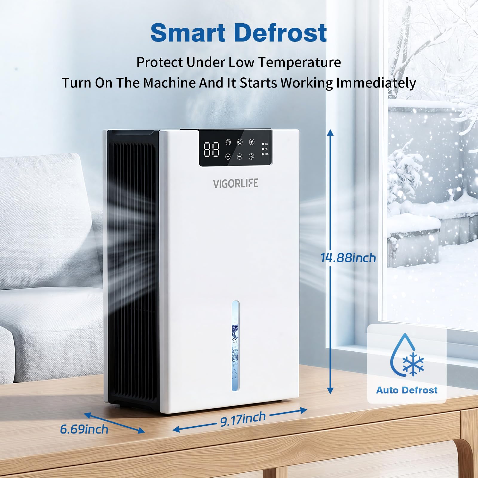 Deumidificatore elettrico, silenzioso, 2800 ml, con sbrinamento automatico, timer e display LED, 7 colori, assorbitore di umidità per casa, guardaroba e ripostiglio (Bianco)
