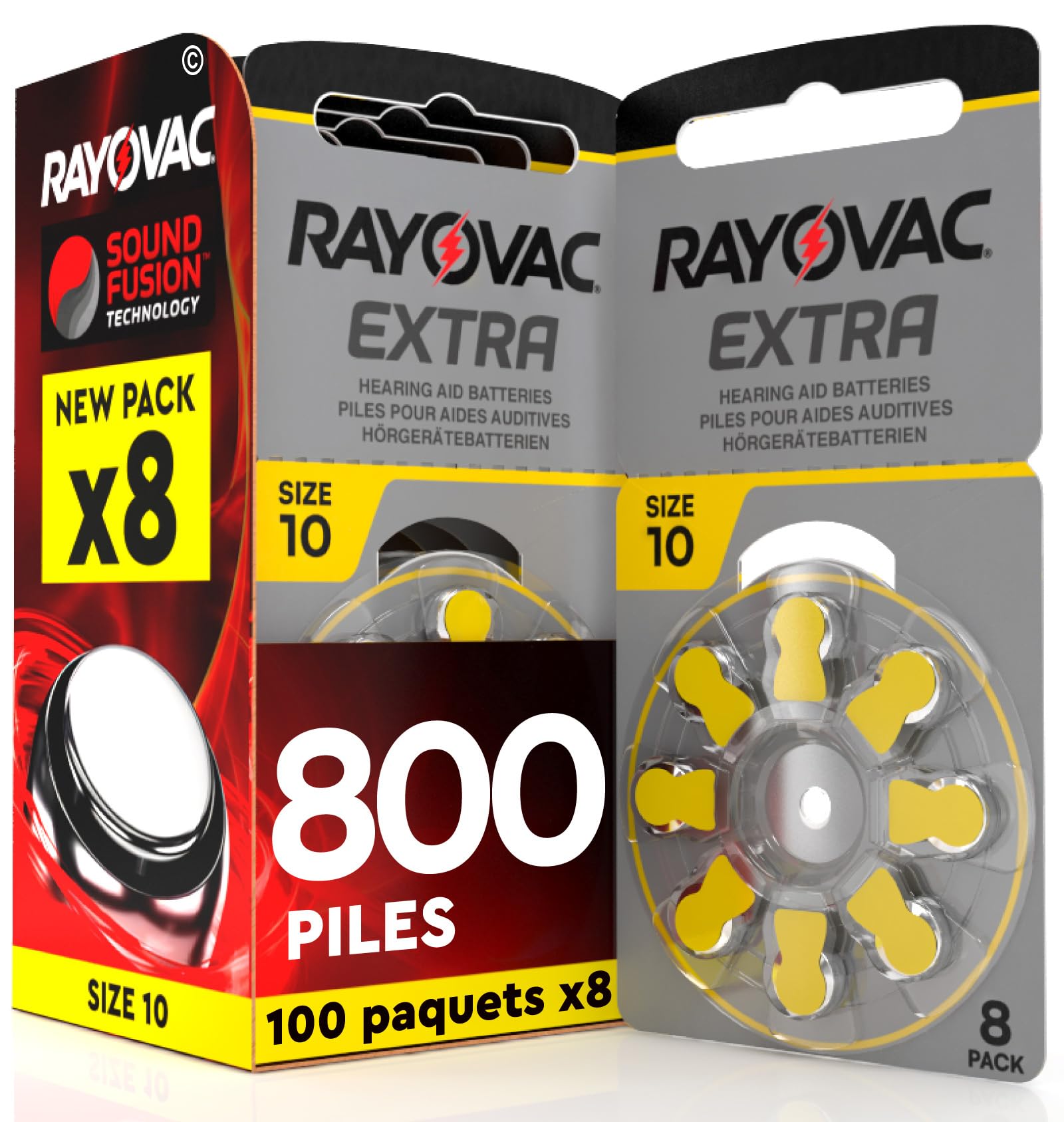 800 Piles pour appareils auditifs Rayovac Extra 10. - 100 Ampoules de 8 Piles