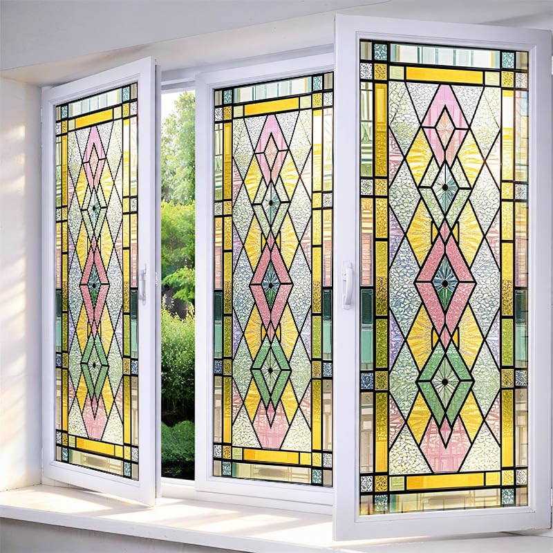 Vinilo adhesivo para ventana con diseño geométrico colorido 17.7 x 39.3 pulgadas miniatura 1