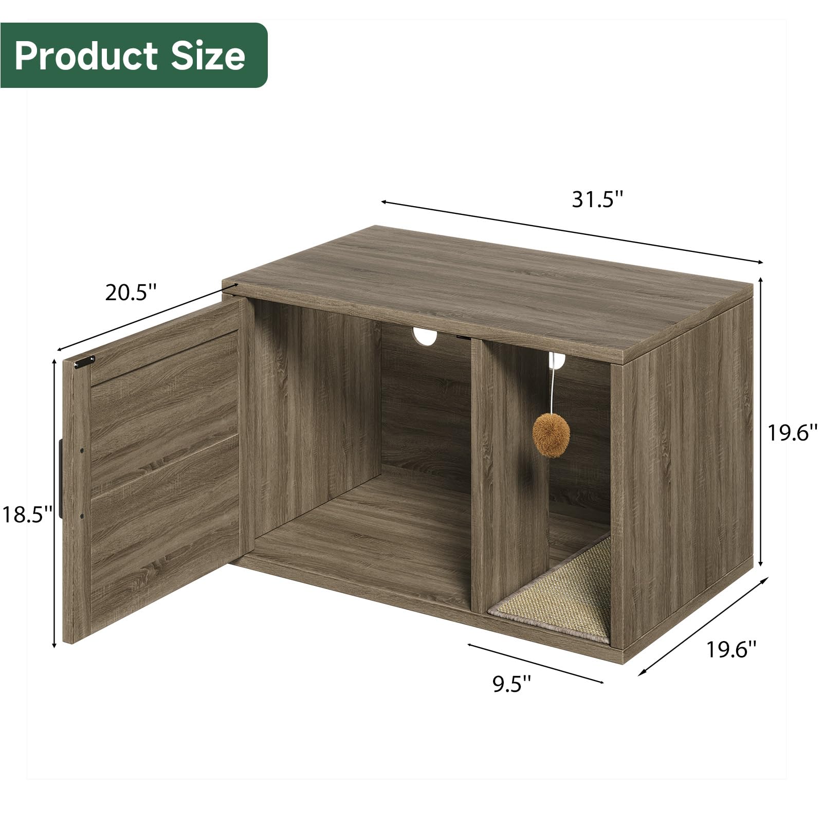 Greensen Cat Litter Box Enclosure, Wooden Cat House Furniture Cabinet Odor Control with Scratching Pad for Living Room Bedroom - image 6