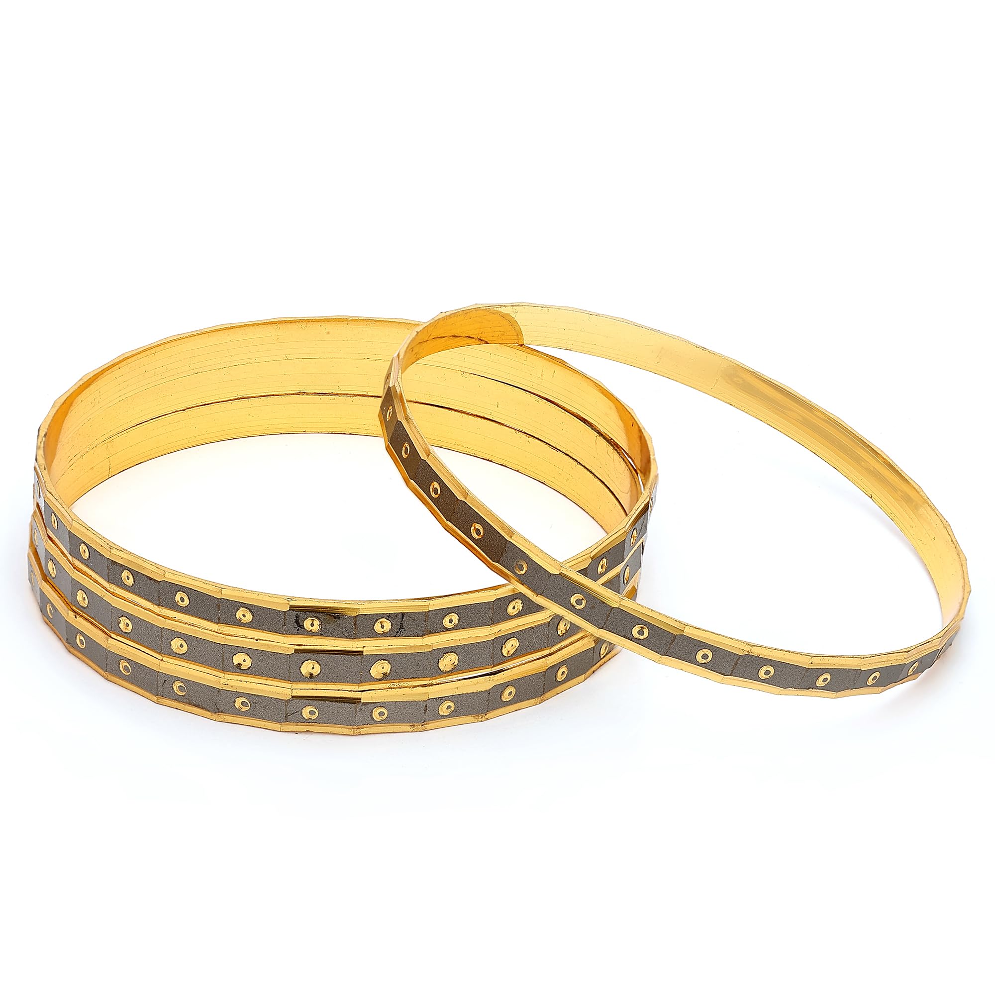 zeneme Gold Plated Gold Toned Traditional Contemporary Engraved Anti Tarnish Bangles Set Of 4|Brass|For Women & Girls-picture-3