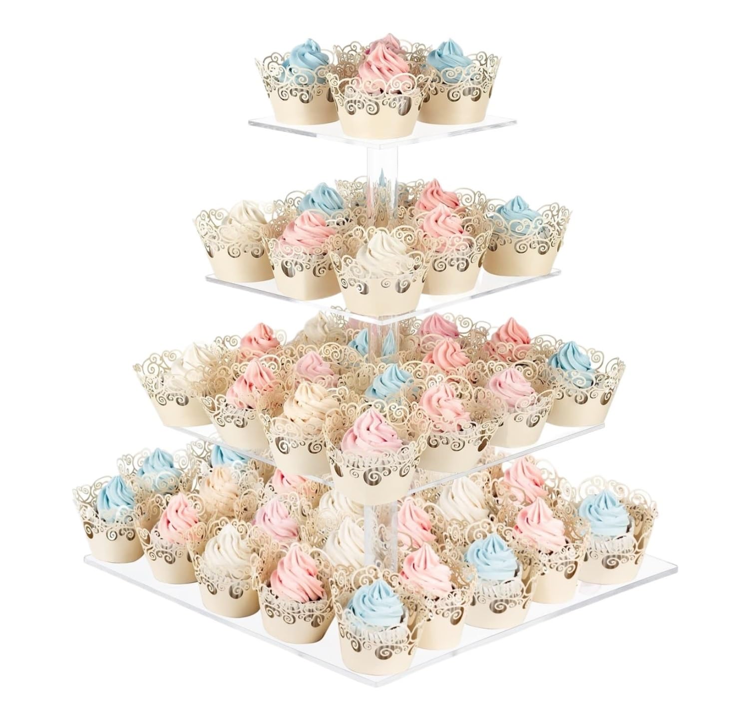 ZWQXZX Dessert Fruit Display Cupcake Stand With Base Square Acrylic Dessert Tower Pastry 4 Tier Wedding Tea Party