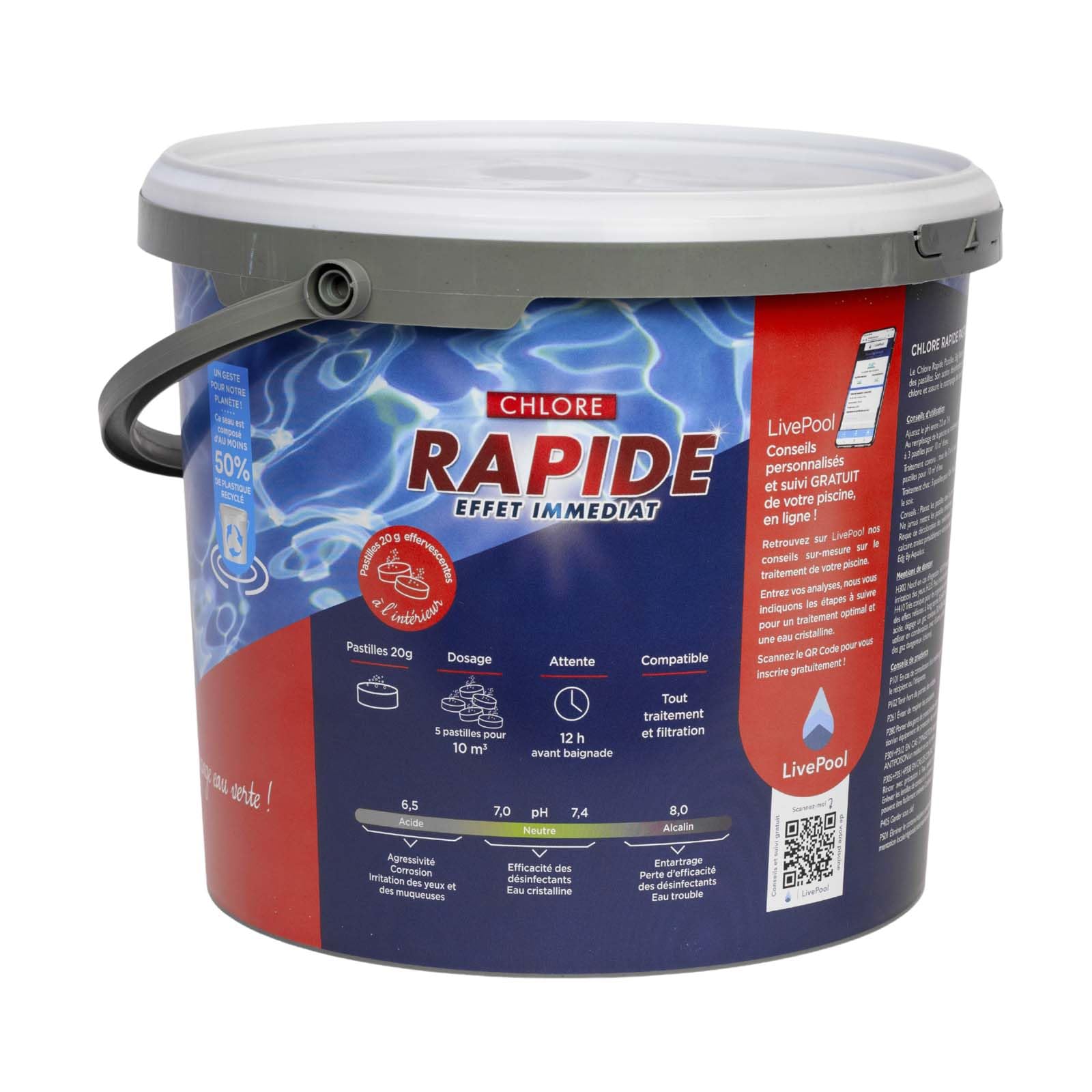 EDG by AQUALUX INTERNATIONAL - Chlore Rapide (Choc) Piscine - Pastilles 20g - Seau 5kg - Effet Immédiat - Spécial Rattrapage Eaux Vertes Usage Intensif Temps Orageux