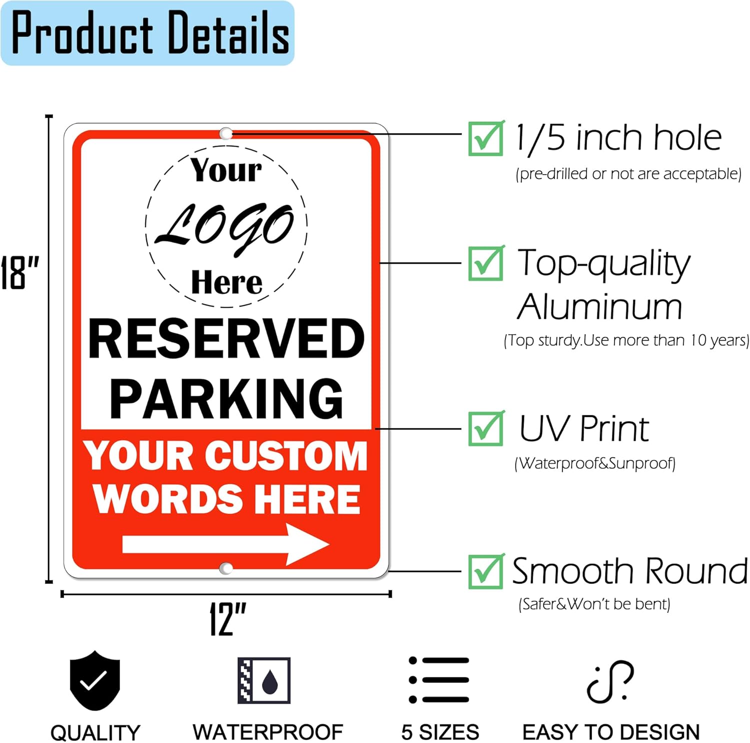 Custom Reserved Parking Sign for Outside, Metal Parking Only Sign Customize, Personalized for Business, Waterproof and Durable, Reflective Sheeting Optional(18x12 Inches, Warning style)