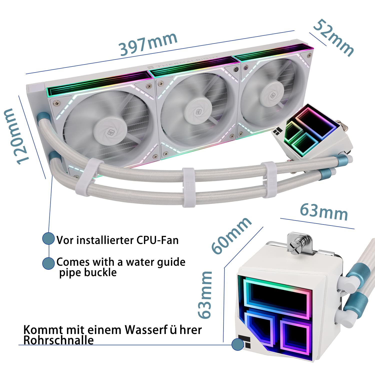 TR-Thermalright Frozen Infinity 360 Bianco Liquido CPU Radiatore, Radiatore Aio 360mm con Effetto Luce Infinity Mirror, 2000RPM, per AMD AM4/AM5, Intel LGA1851/1700/1150/1151