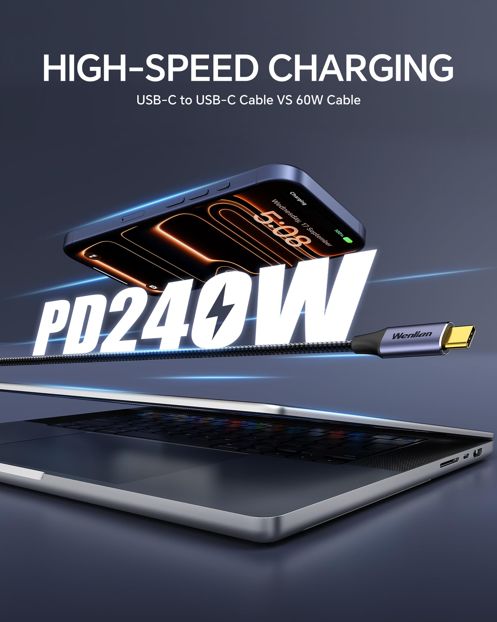 Cavo da USB C a USB C, cavo di trasferimento dati USB 3.2 Gen 2 con velocità 20 Gbps, cavo video per monitor USB C 4K, ricarica rapida PD 240 W, nylon intrecciato per iPhone 17/16, Samsung Galaxy S25