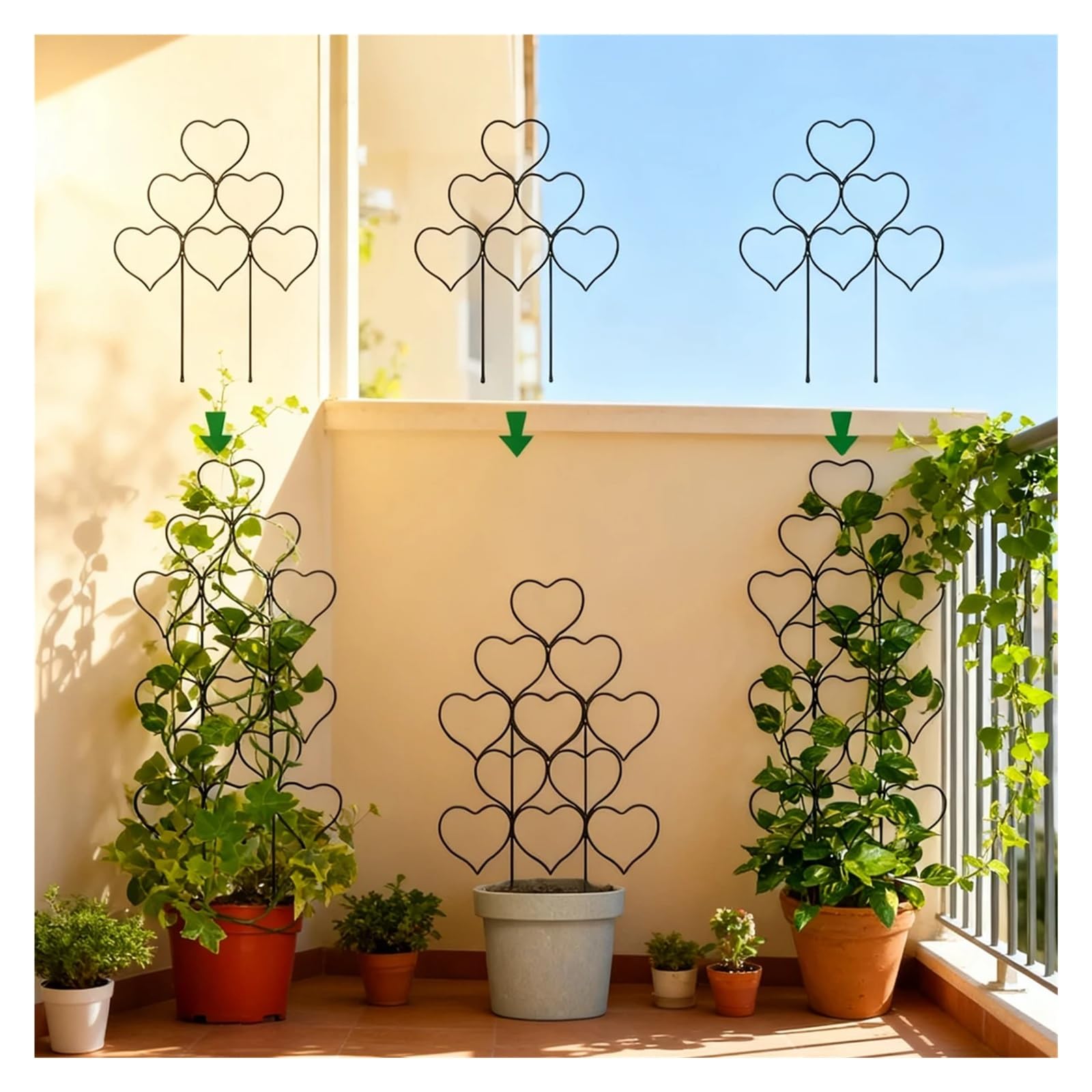 Kletterpflanzenstütze, herzförmiger Ständer, Zimmerpflanzen, Töpfe, Gartengeräte, Zubehör, Spaliere, Dekorationen, Zimmerpflanzen, Bonsai(Black)
