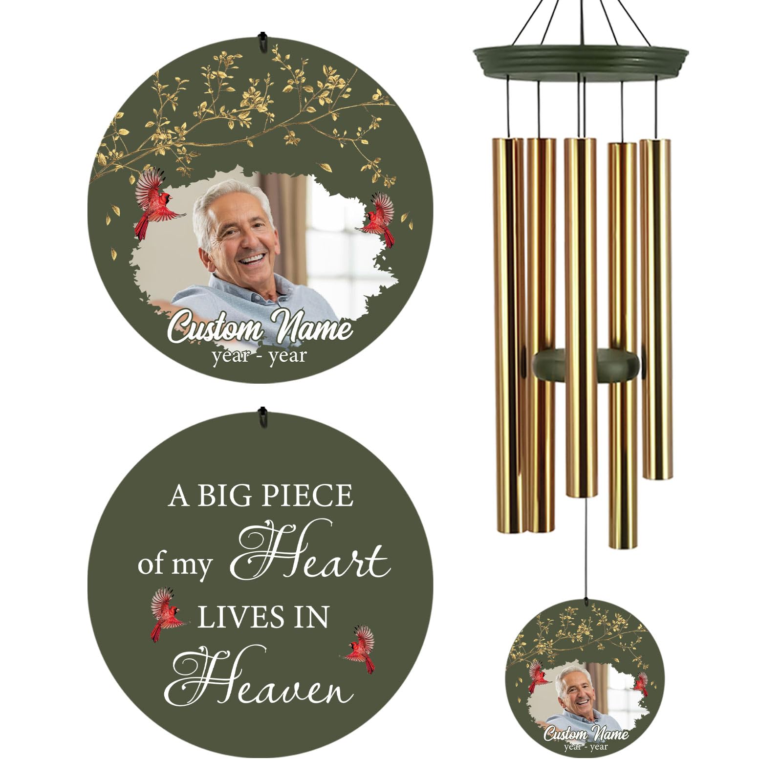 Memorial Cardinal Wind Chimes with Photo, Sympathy Gifts for Loss