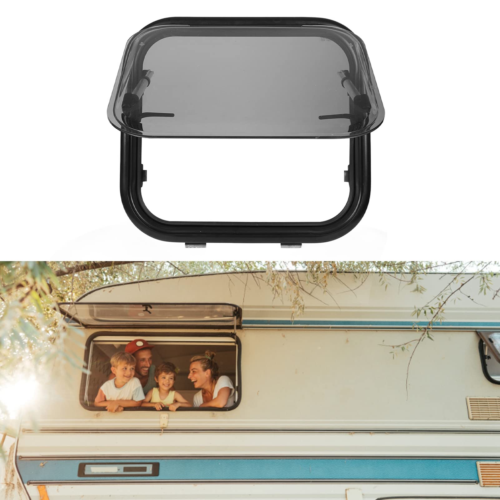 Fenêtre Coulissante pour Camping-Car, Fenêtre d'aération Double Couche en Acrylique 530 X 480 Mm avec Filet Anti-Insectes, Rideau d'intimité, Résistant aux UV, Isolation Thermique et