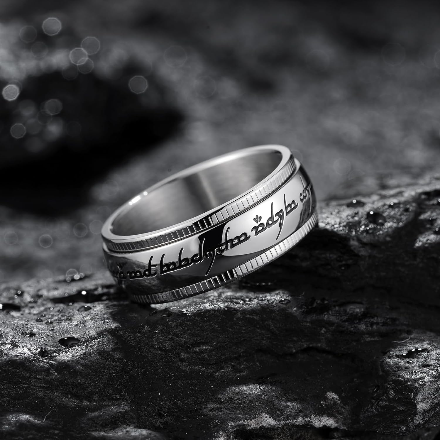 King Will 316L Stainless Steel Wedding Band for Men Women-8mm Gold/Black/Sliver Fidget Spinner Wedding Ring High Polished with Unique Pattern Design Comfort Fit Size 7-14