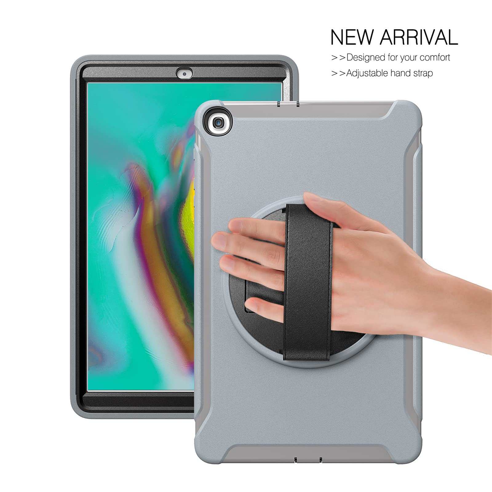 Funda para Samsung Galaxy Tab A 10.1 Pulgadas 2019 (SM-T510/T515/T517), Heavy Duty Three Layers Antichoque Carcasa Rugosa con 360 Soporte Rotación Correa de Mano Anticaída
