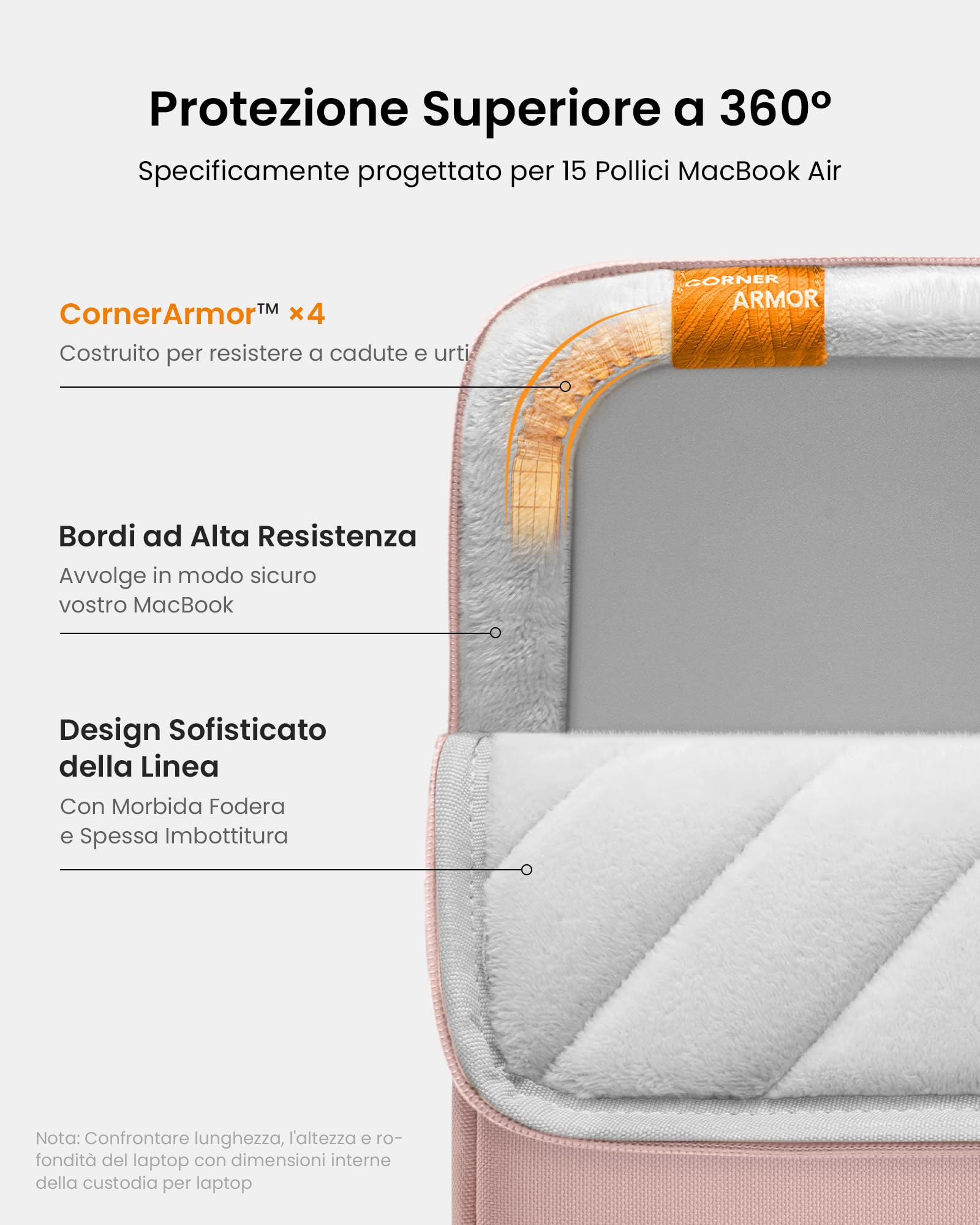tomtoc 360° Custodia per 15 Pollici Nuovo MacBook Air M4/A3241 M3/A3114 M2/A2941 2025-2023, 15 Pollici Microsoft Nuovo Surface Laptop Copilot+ PC, Dell XPS 15 Plus, Custodia per Computer Portatile