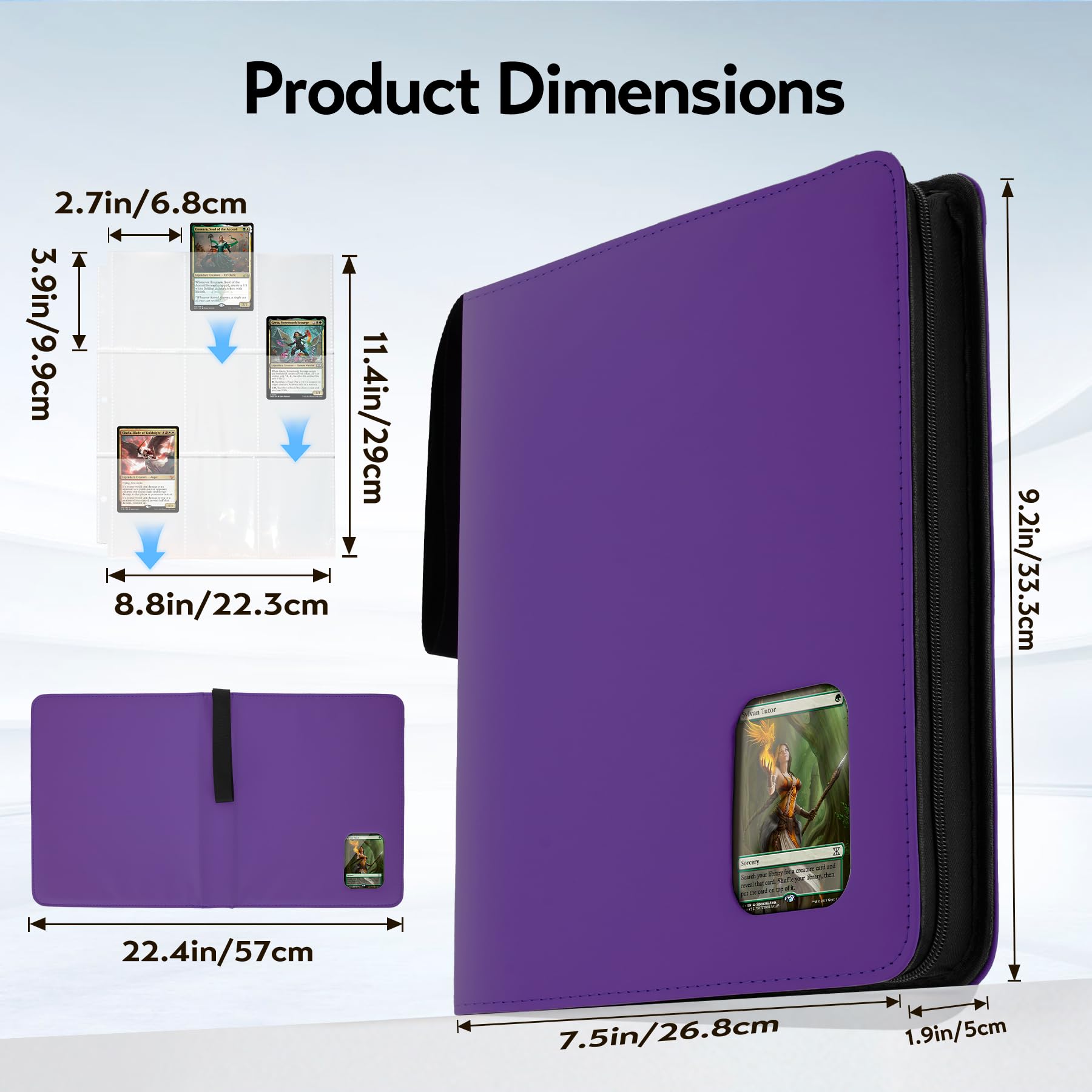 Card Binder 9 Pocket, Trading Card Binder with Clear Window Design, 720 Double Sided Pocket PU Collection Binder, Card Albums for MTG, TCG, and Sports Cards(Purple)