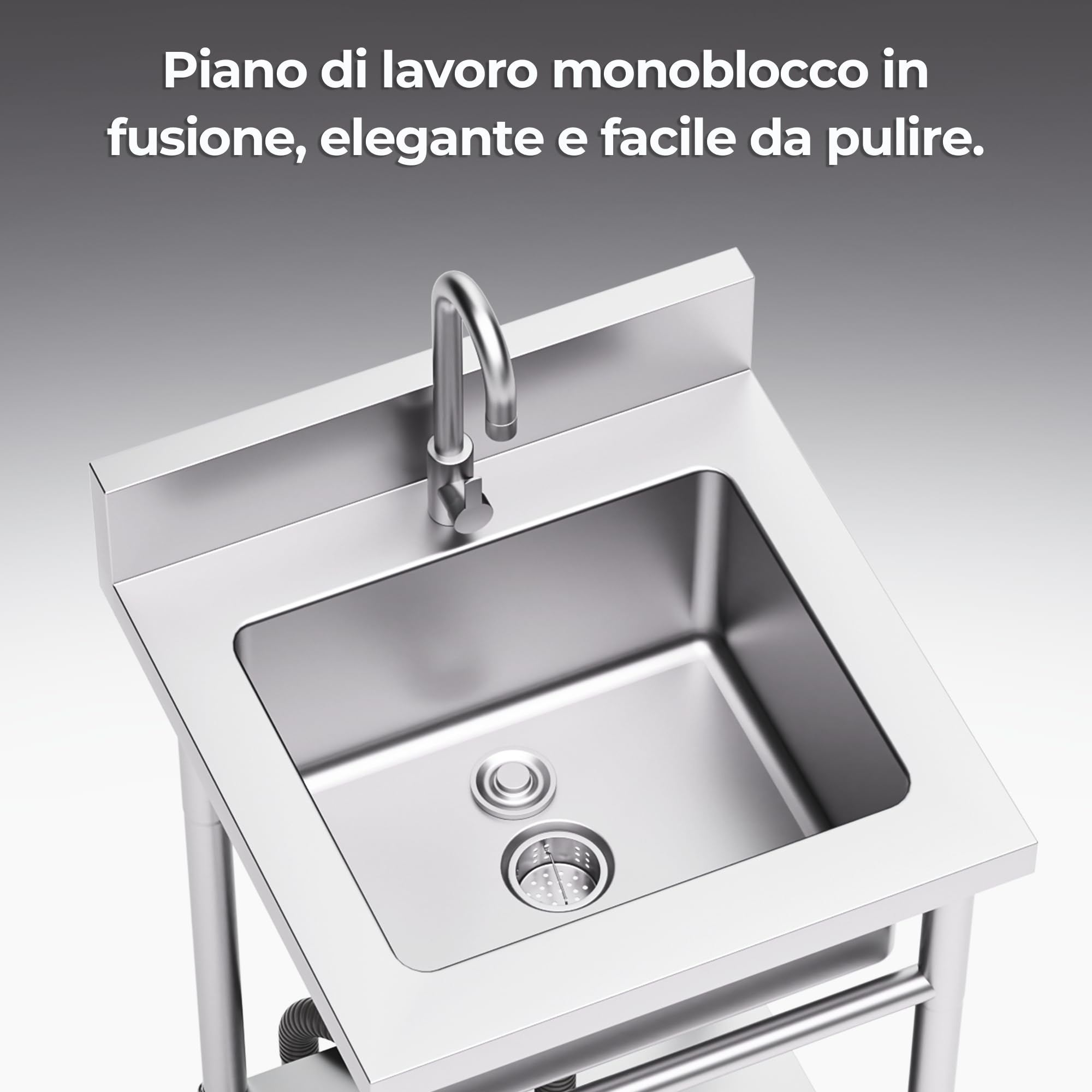 Lavandino da Esterno in Acciaio Inox 50 x 50 x 80 cm, Lavello Autoportante