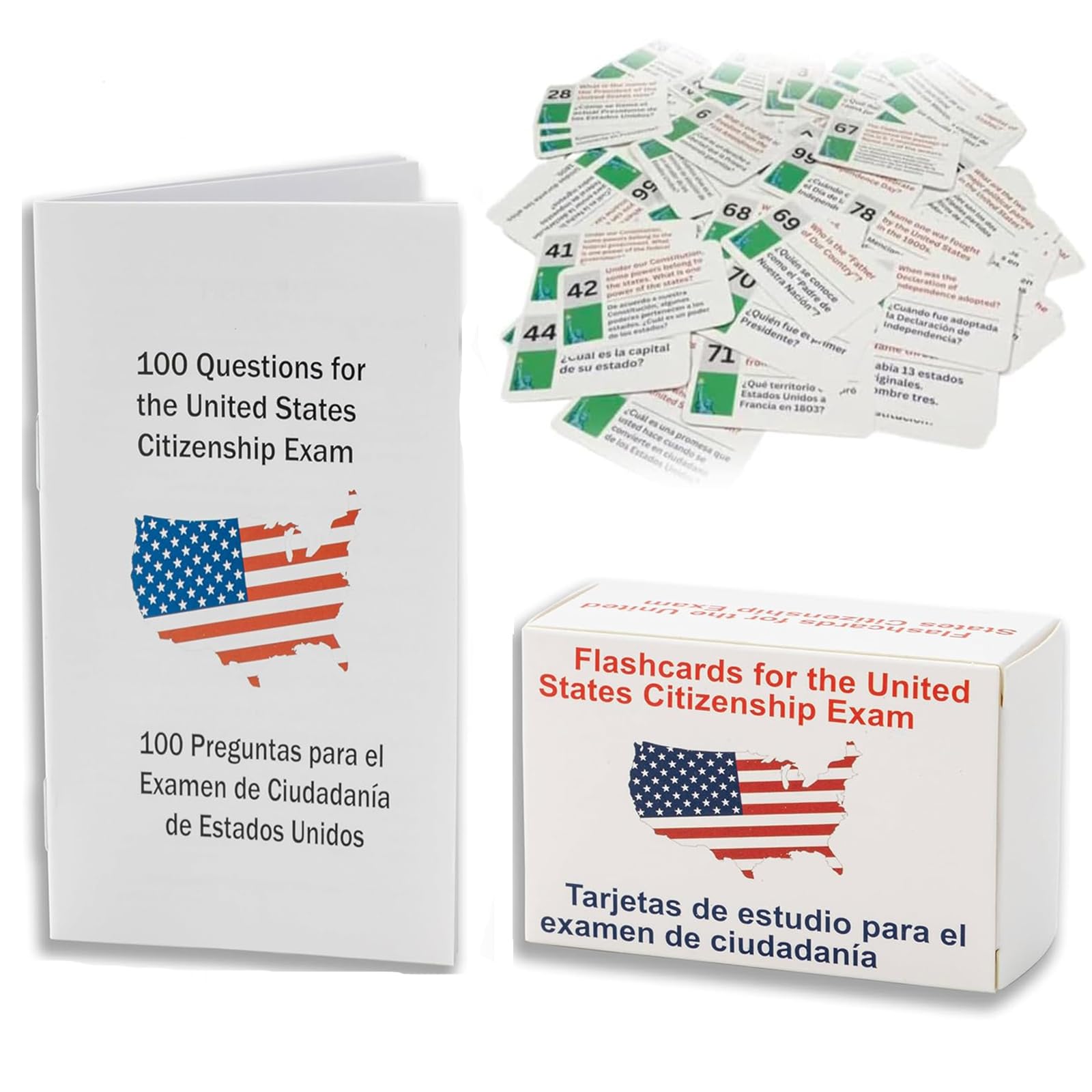 U.S Civics Test Flash Cards Combo Set - English/Spanish,2025 Naturalization Study Guide with 100 US Civics Questions & Answers, Flashcards for The United States Citizenship,Booklet Study Guide Set