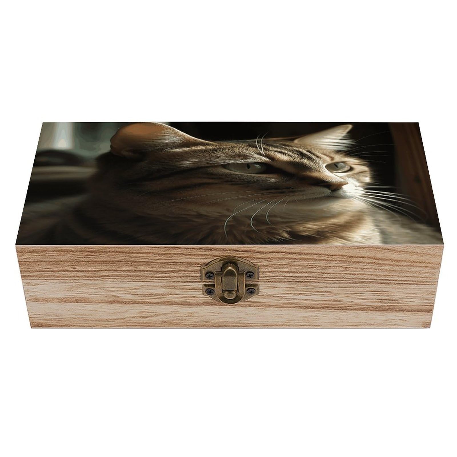 Smazdfxx As Pic Tabby Cat Wooden Storage Box With Safety Hinge Elegant Wood Container With Lid And Front Clasp Jewelry Box For Home Decor Keepsakes Trinkets And Photo
