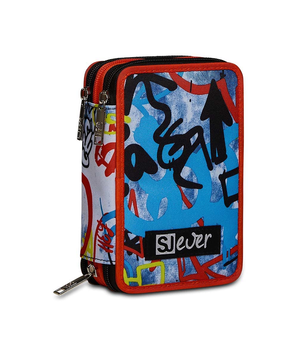 SJ Gang Trousse Scolaire 3 Fermetures éclair – Drift Boy, Bleu – Trousse à 3 Compartiments pour Enfant, Porte-Stylo Scolaire avec Stylets, Crayons et Couleurs, Accessoires Scolaires, Accessoires