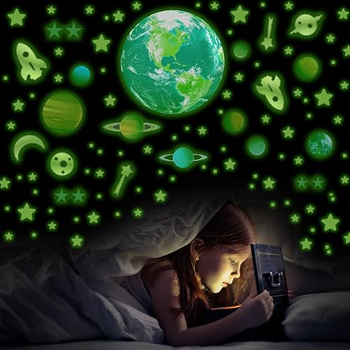 SnailGarden - Juego de 501 pegatinas de pared con sistema solar brillante para decoración de dormitorio de Halloween regalo de cumpleaños para niños