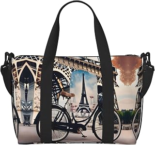 Romantic Paris Eiffel Tower Bycicle Print Versatile Gym Sports Bag,Companion For Your Journeys And Fitness Routines - 