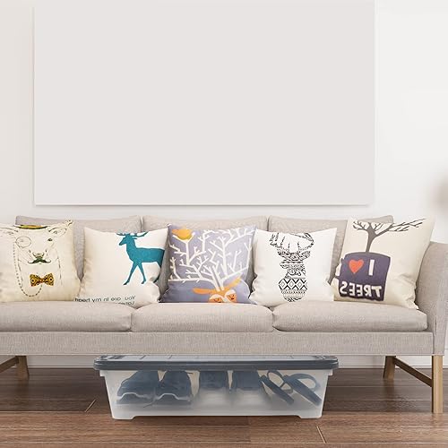 Miniatura 6 de CadineUS Paquete de 3 cajas grandes de plástico debajo de la cama con ruedas, contenedores de almacenamiento poco profundos, 40 cuartos de galón